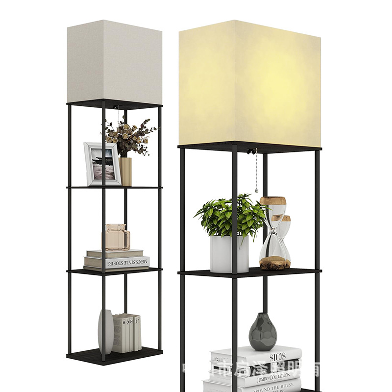 Modern Simple Storage Multi-Layer Shelf Storage Floor Lamp Living Room Bedroom Study Cloth Lamp Amazon Cross-Border Direct Supply