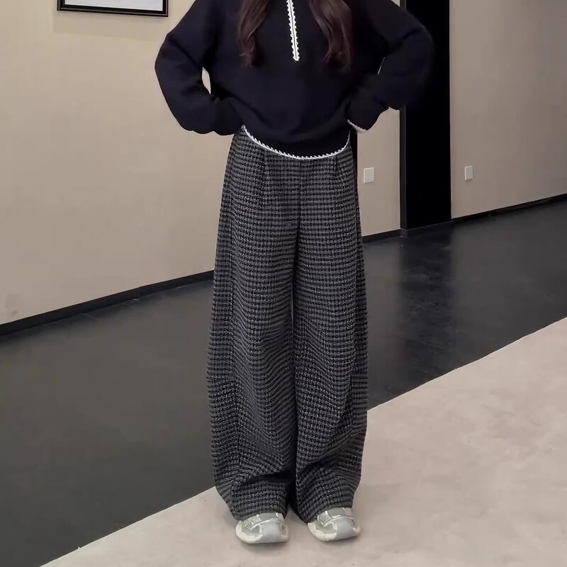 Petite Lazy Style Retro Plaid Casual Wide-Leg Pants for Women, Winter Fleece-Lined 2025 New Plus-Size Straight-Leg Pants for Plus-Size Women Petite Lazy Style Retro Plaid Casual Wide-Leg Pants for Women, Winter Fleece-Lined 2025 New Plus-Size Straight-Leg Pants for Plus-Size Women