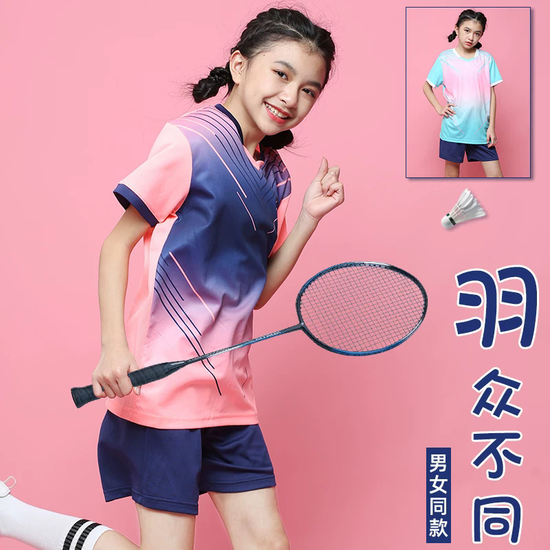 Badminton Suit for Girls, Table Tennis Short-Sleeved Suit, Student Version Tennis Suit with Printing, Boys' Volleyball Sportswear