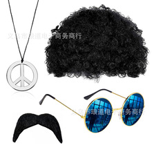 60年代嬉皮士派对和平标标套装球迷假发太阳镜胡子和平符项链套装