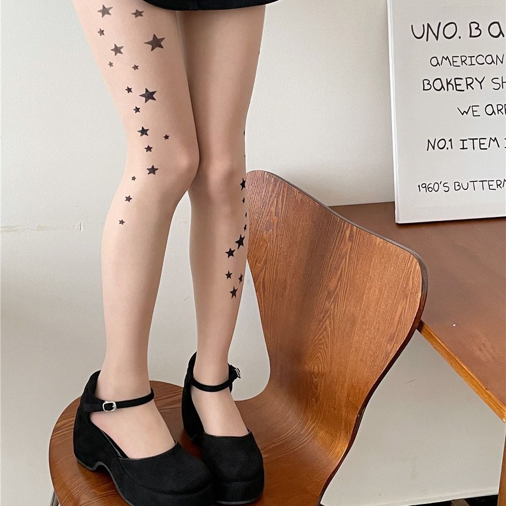 Sweet and Cool Sexy Girl Star Print Stockings Spring and Summer Thin Cute Lolita Versatile Skin Color See-Through Pantyhose