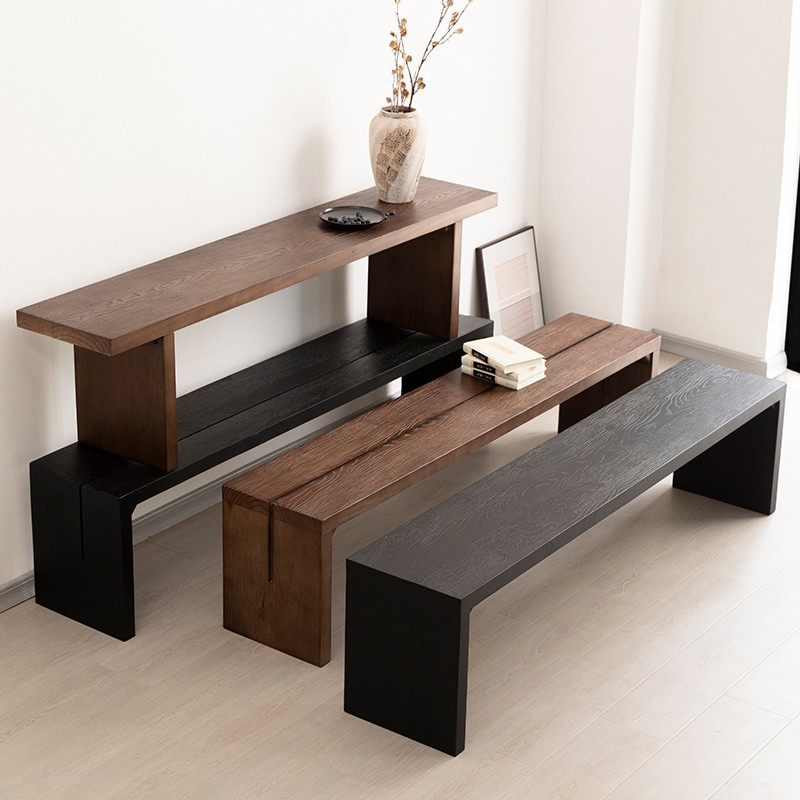 Nordic solid wood long stool, home dining table bench, walnut color, entryway original wood stool, clothing store shoe changing bench, wholesale