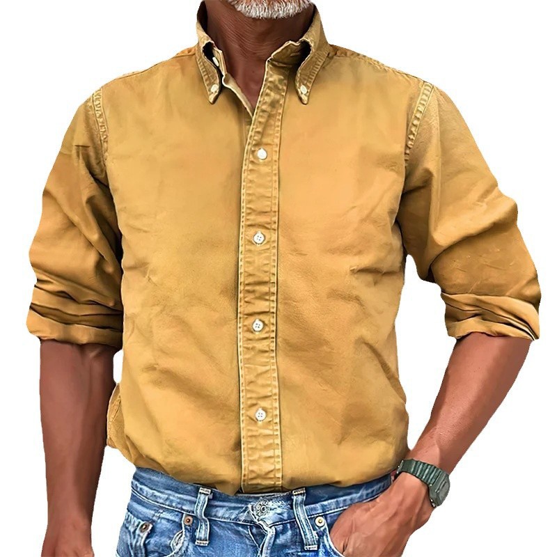 Four Seasons Men's Business Daily Wear: Versatile Collar-Neck Buttoned Plain-Color Shirt For Men_viptrois.com