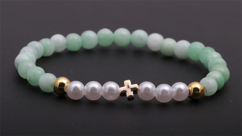 Europa y América transfronteriza 6mm rosa cristal pulsera de cuentas de cobre Cruz amor imitación perla pulsera de cuentas