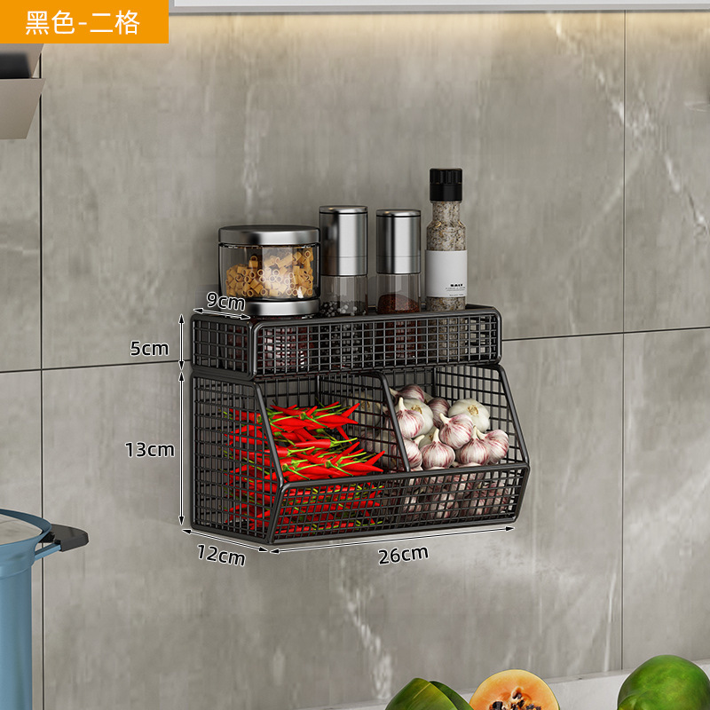 Estantes de cocina sin agujeros colgados en la pared, cestas colgadas en la pared, cestas de verduras colgadas en la pared, condimentos, botellas de condimentos, caja de almacenamiento