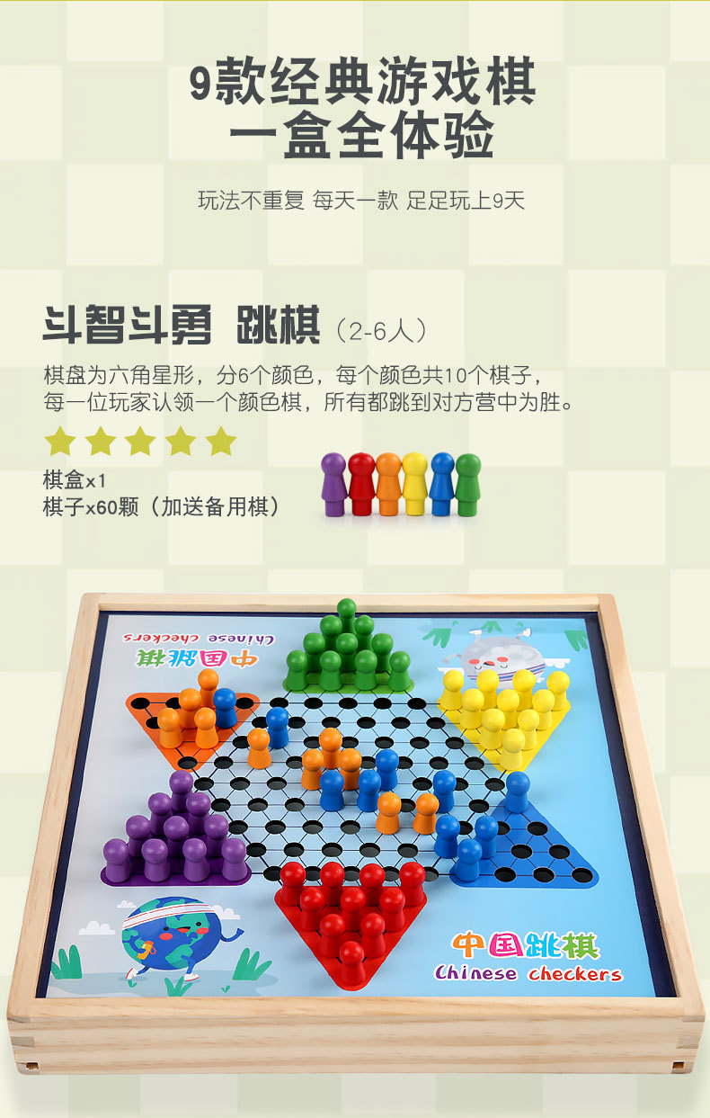 多合一跳棋飞行棋五子棋斗兽棋游戏多功能棋儿童学生益智木制玩具详情6