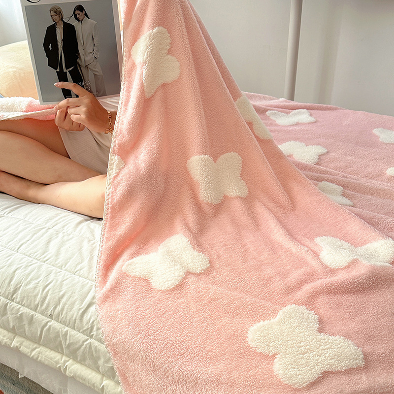 フレンチレトロプラスフリースブランケットコーラルミルクベルベット夏厚みのあるオフィス昼寝ソファ小さなブランケットカバーブランケット|undefined