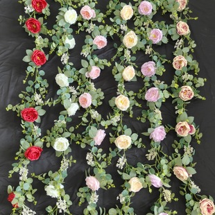 Cross-Border Peony Artificial Peony Rose Vine Plastic Flower String Air Conditioner Outdoor Vine Artificial Flower Pipe Wrapping