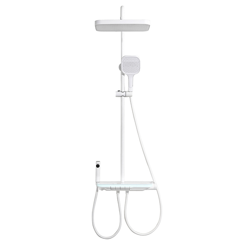 Temperatura constante pantalla digital traje de ducha del hogar cobre blanco baño piano botón almacenamiento oculto boquilla presurizada