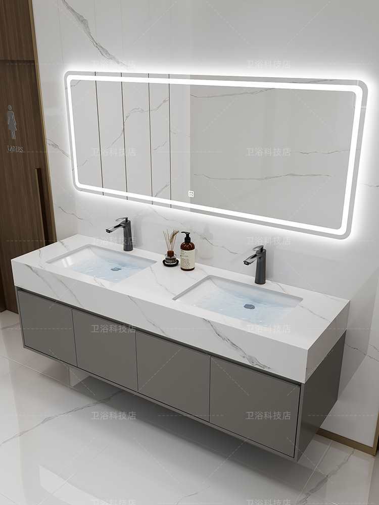 Slate Ceramic Integrated Double Basin Bathroom Cabinet Combination Public Restroom Washbasin Washbasin Washbasin