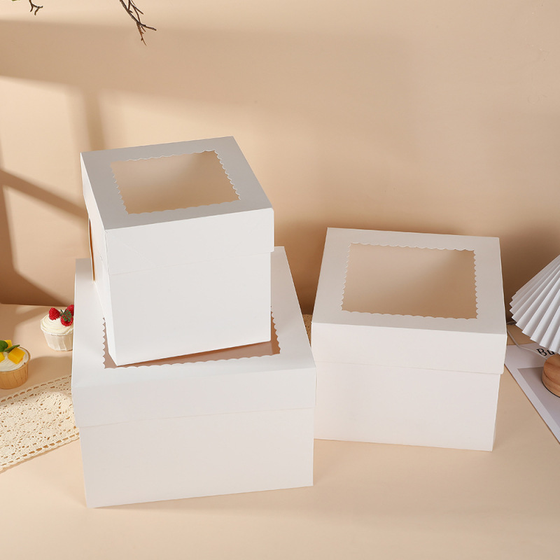 現品白カード天地蓋紙箱開窓透明ケーキ箱パン洋菓子焙煎包装箱cake box|undefined