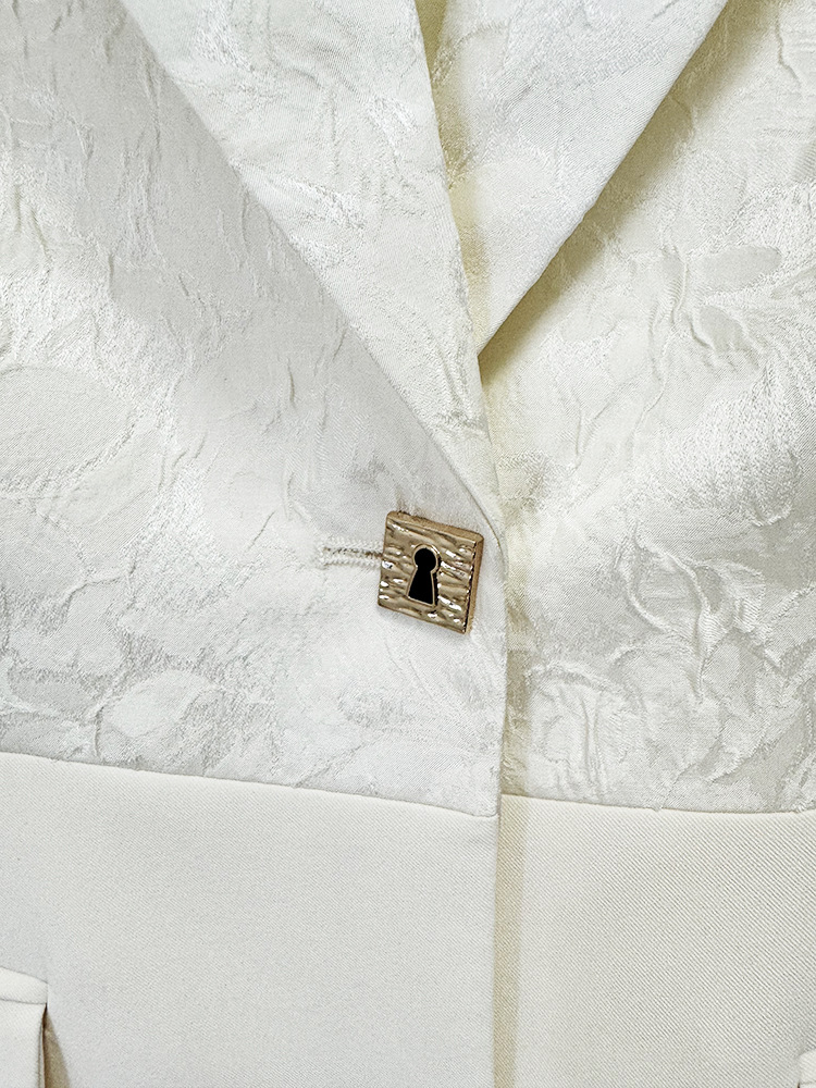 Jacquard Stitching Blazer with Skirt Long Skirt Two Piece Set
