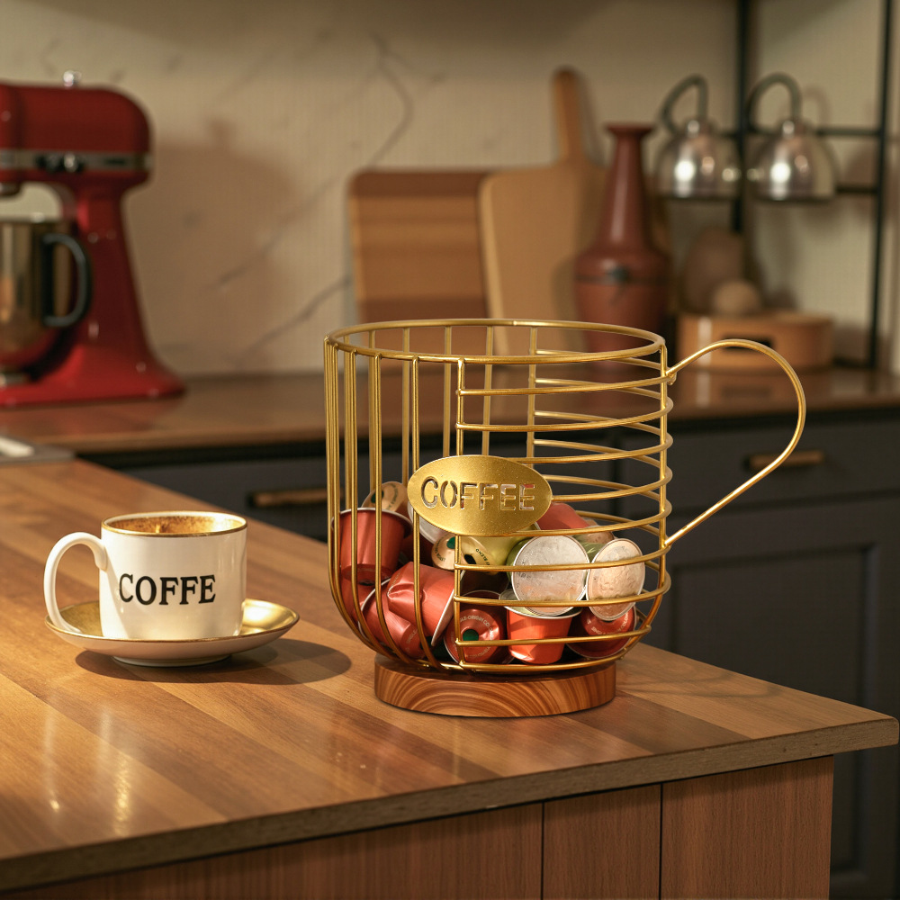 [Selección estricta] cápsula de café de hierro forjado almacenamiento de gran capacidad de metal azul canasta de almacenamiento de mesa estilo taza de agua canasta de frutas