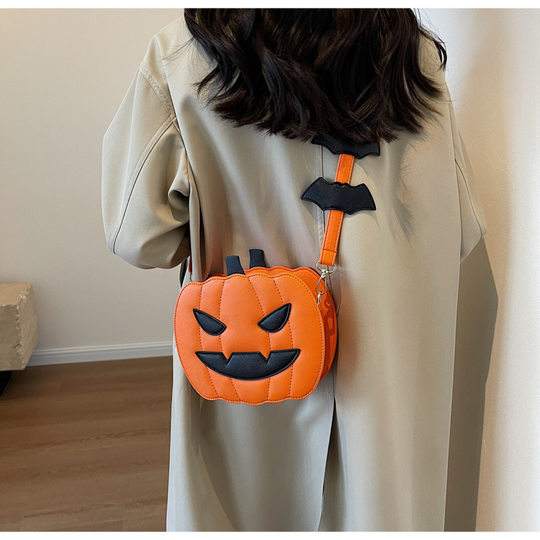 Halloween Funny Pumpkin Bag 2023 New Fashion Contrast Color Creative Stitching Trendy Shoulder Women's Bag Cartoon Crossbody Bag