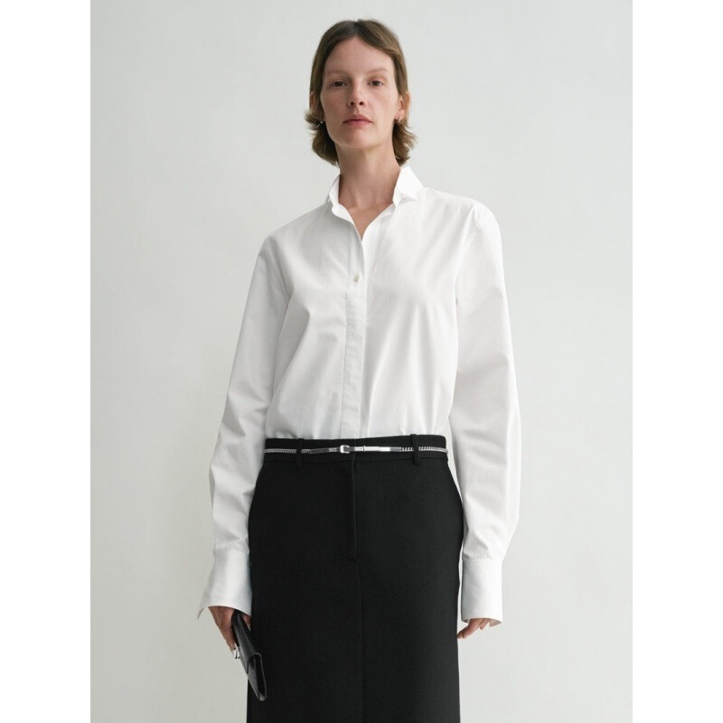 Longmei Loose-Fitting Pure Cotton Swallowtail Women's Shirt 2026 Early Spring New Tot Style Simple Commuter Long-Sleeve Top