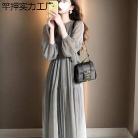 春夏法式独特漂亮气质女神范长裙高级感端庄大气温柔风绿色连衣裙