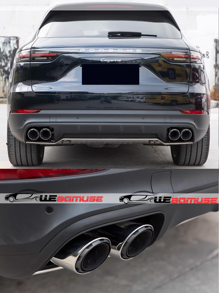 Suitable for 18 to 24 years Porsche Cayenne tail throat exhaust pipe modification three-layer four-out stainless steel black tail mouth