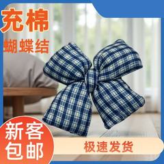 韩系学院风蓝格子手工充棉蝴蝶结diy配件大号蝴蝶结发夹服饰辅料
