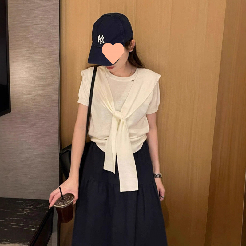 韩单！高货【秋季入场券】气质休闲高级感外搭披肩针织上衣女两件|undefined