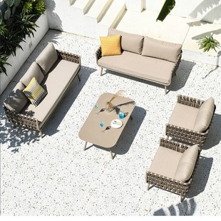 Outdoor Courtyard House Waterproof Sunscreen Rattan Sofa Hotel Garden Open-Air Outdoor Woven Sofa Coffee Table Combination