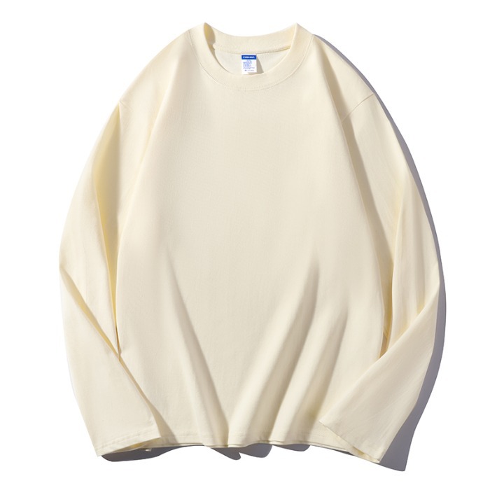 三本針！長く洗っても形が変わらない！300gの厚手純綿ホワイト長袖Tシャツ レディース ゆったり着痩せ効果あり メンズにも使えるインナー