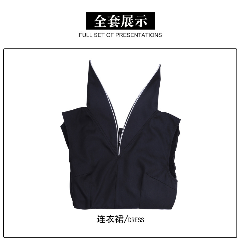 跨境万圣节星期三立领长裙cosplay服装二次元表演亚当斯COS服装|undefined