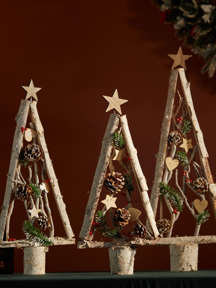 Buscando madera ins árbol de Navidad nórdico retro decoración de escritorio decoración de Navidad ventanas de diseño props escena