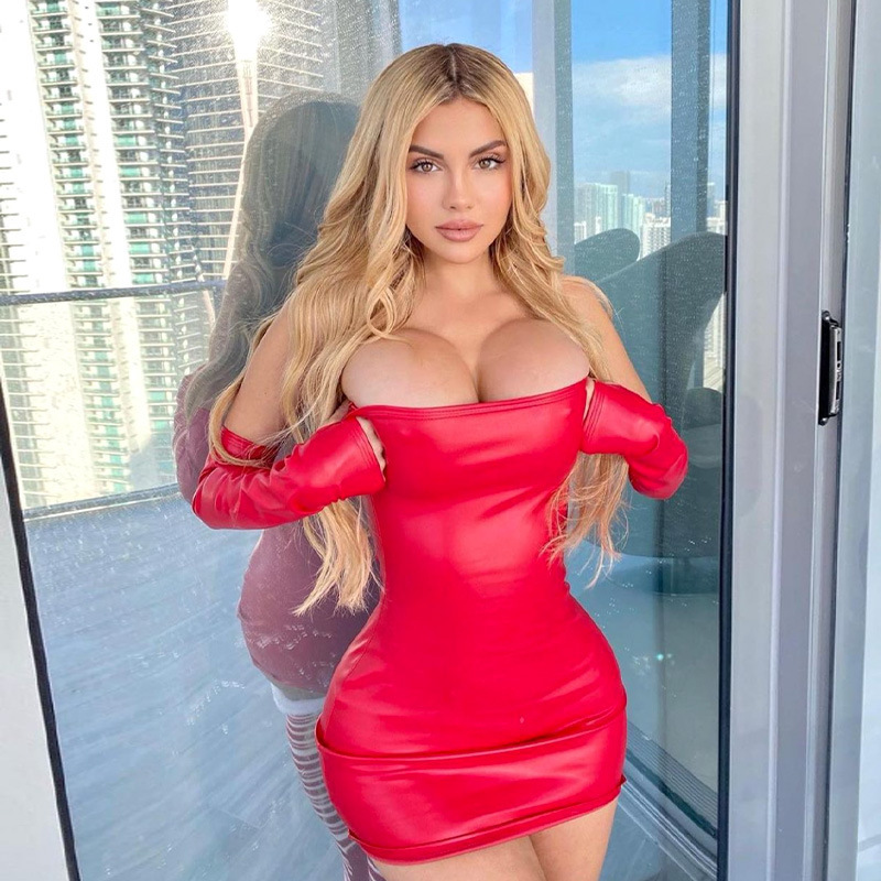 Ins2024 Autumn Pu Tube Top Waist-Cinching Hip-Hugging Sleeveless Women's Dress Nightclub Outfit Sexy Hot Girl Dress