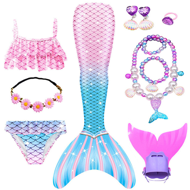 핑크블루 글리터 3종세트 + 오리발 + 헤어 액세서리 + 목걸이 5종세트