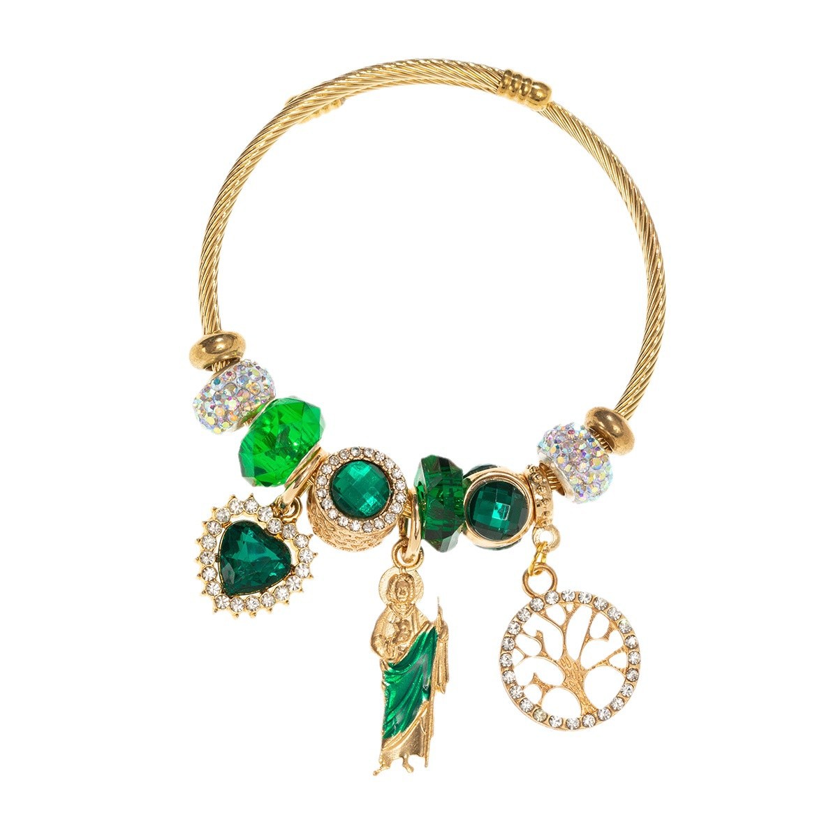 Religious Jesus Virgin Heart Crystal Tree Of Life Butterfly Bangle_voghion.com