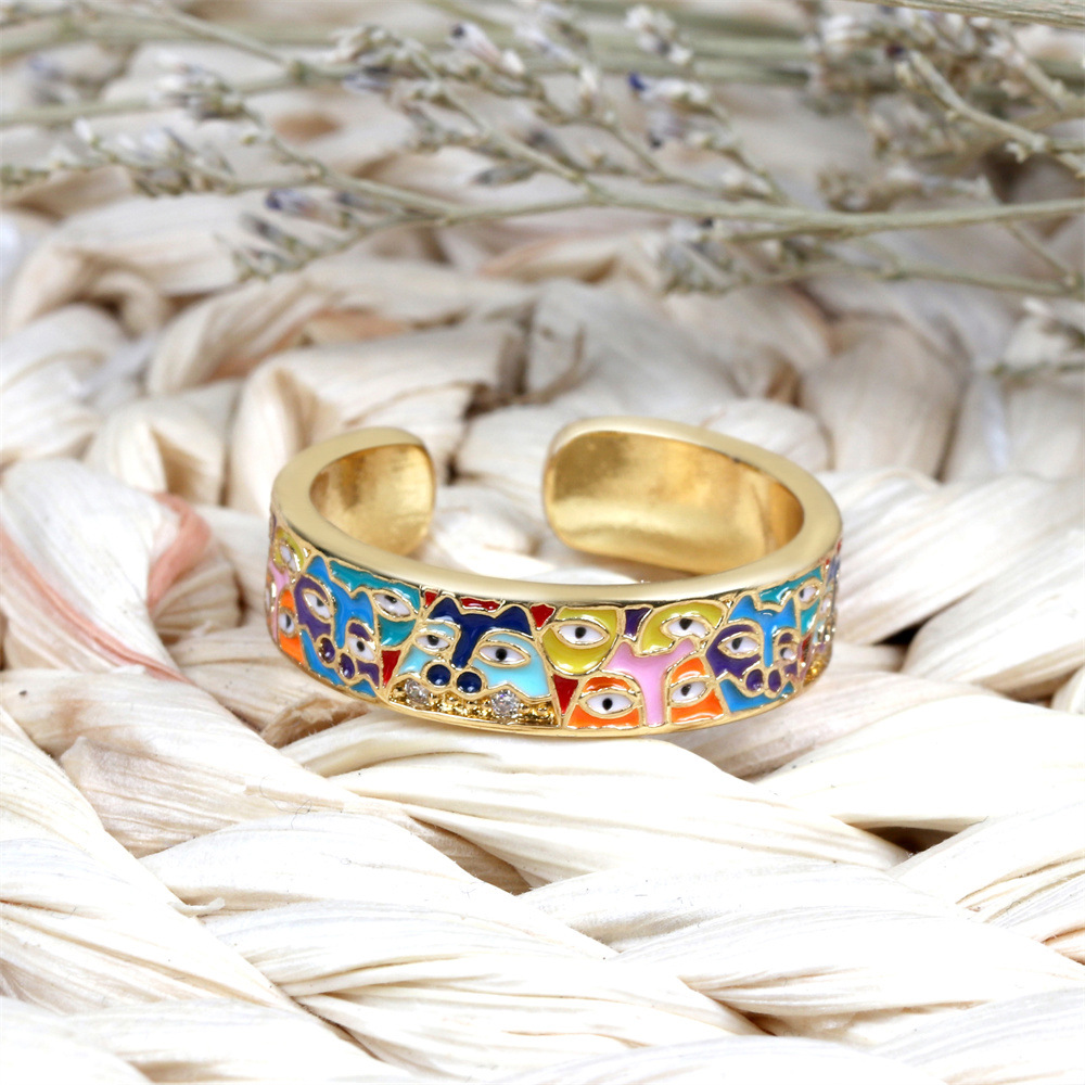 Fashion Eye Copper Open Ring Stoving Varnish Artificial Gemstones Copper Rings