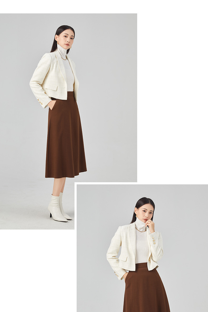 Áo blazer len ngắn nữ thiết kế độc đáo, phong cách mùa thu — Màu be chi tiết 15