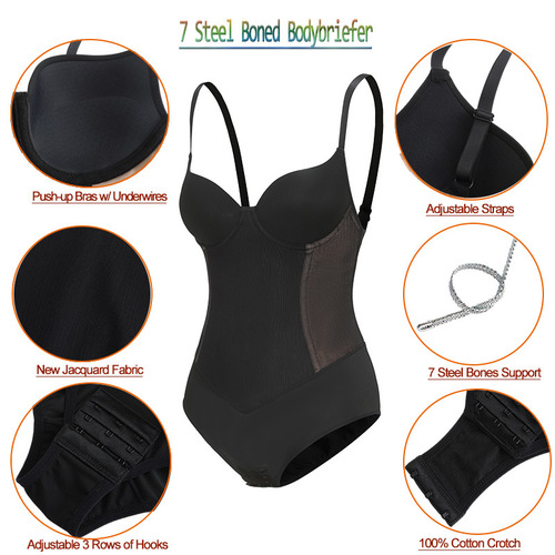 Cross-border enhanced version of the body shaper with steel ring bra jumpsuit with 7 steel bones for powerful abdominal control, waist and hip lift