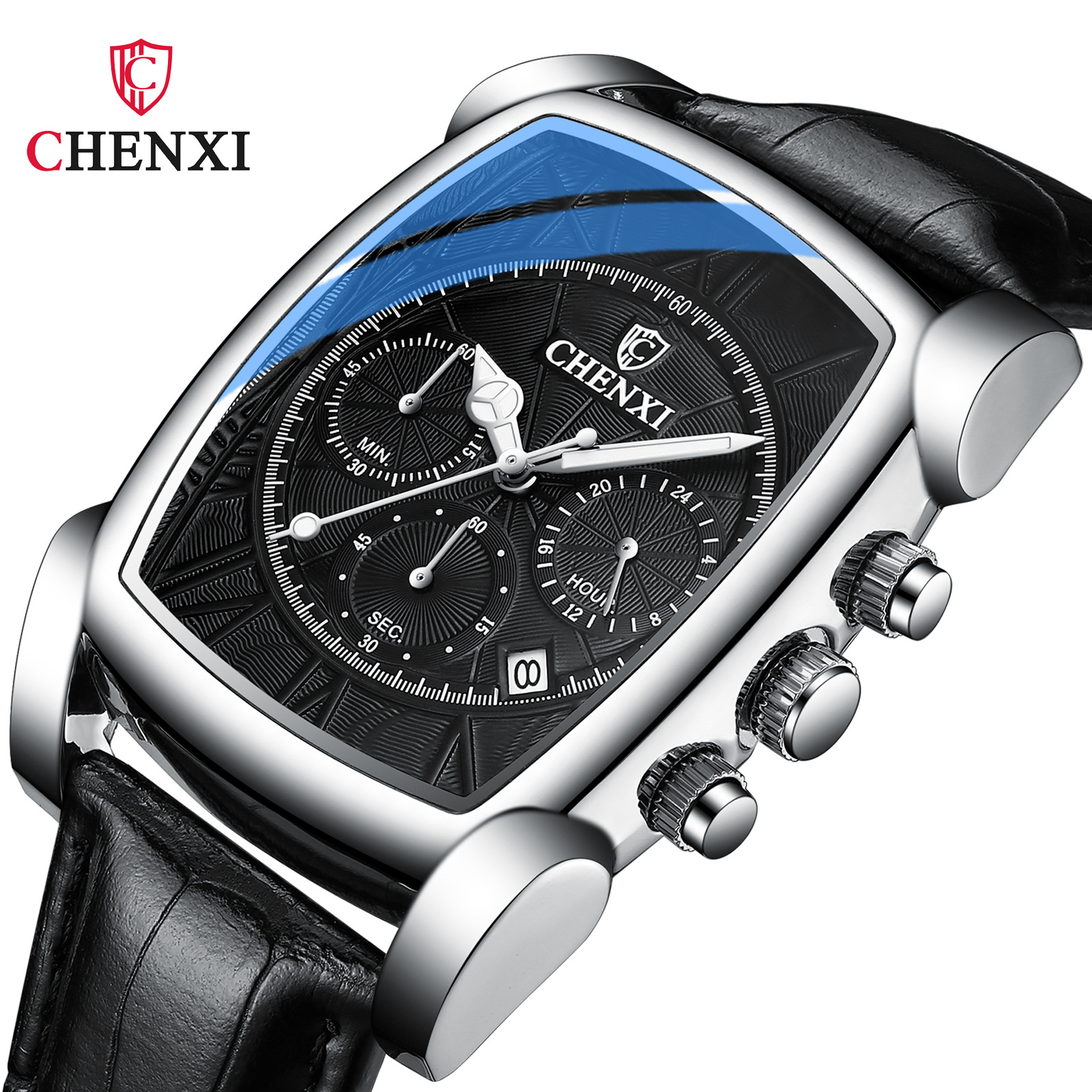 New Watch CHENXI Multifunctional Sports Watch Men's Leather Rectangular Waterproof Luminous Quartz Watch_voghion.com