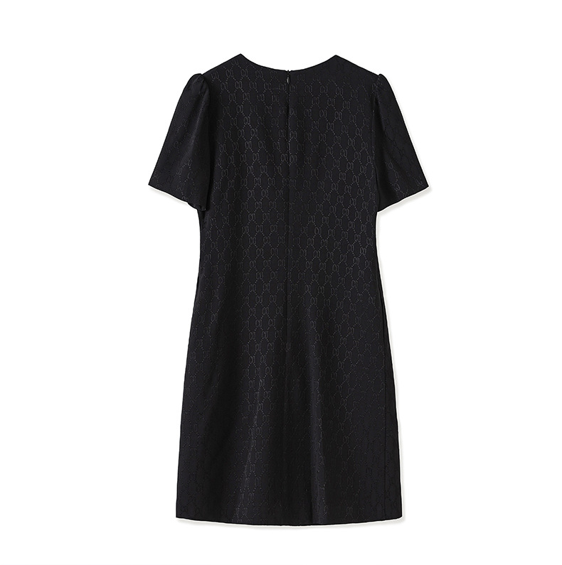 Váy chữ A tay bồng chất liệu jacquard cao cấp tôn dáng — Màu đen chi tiết 16