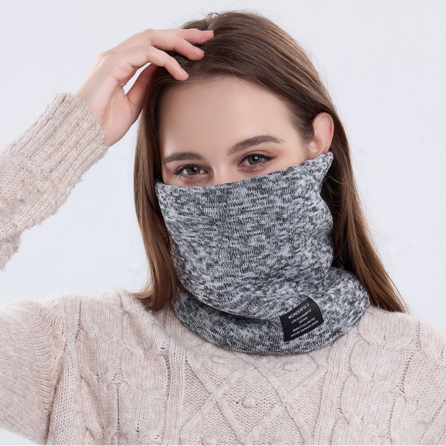 크로스보더 겨울 남성용 니트 스카프 야외 방한 사이클링 플러스 벨벳 스카프 여성용 새로운 목 커버 세련되고 다재다능