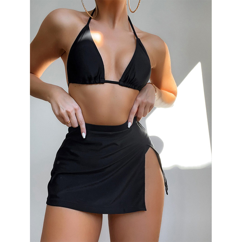2025 nuevo bikini transfronterizo europeo y americano con cordones triangulares sexy cintura alta dividida traje de baño bikini de tres piezas mujer