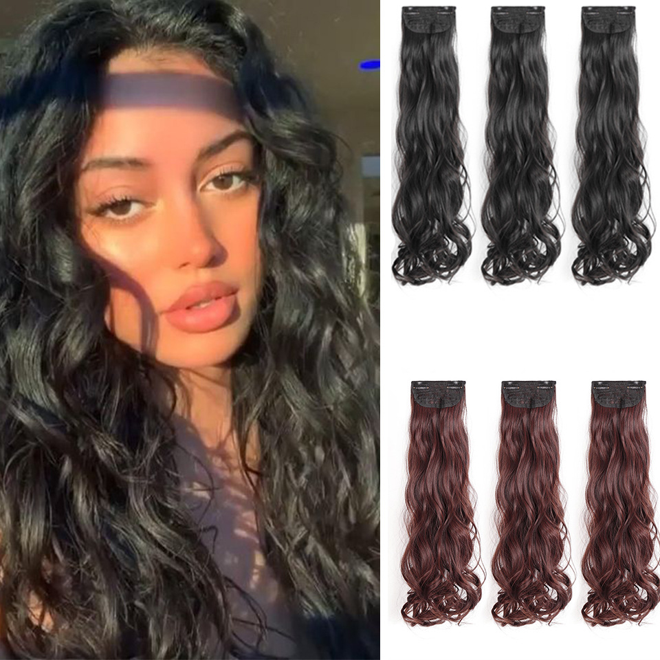 Wig piece female natural traceless hair extensions Long wave hair extensions piece three pieces of make-up_voghion.com