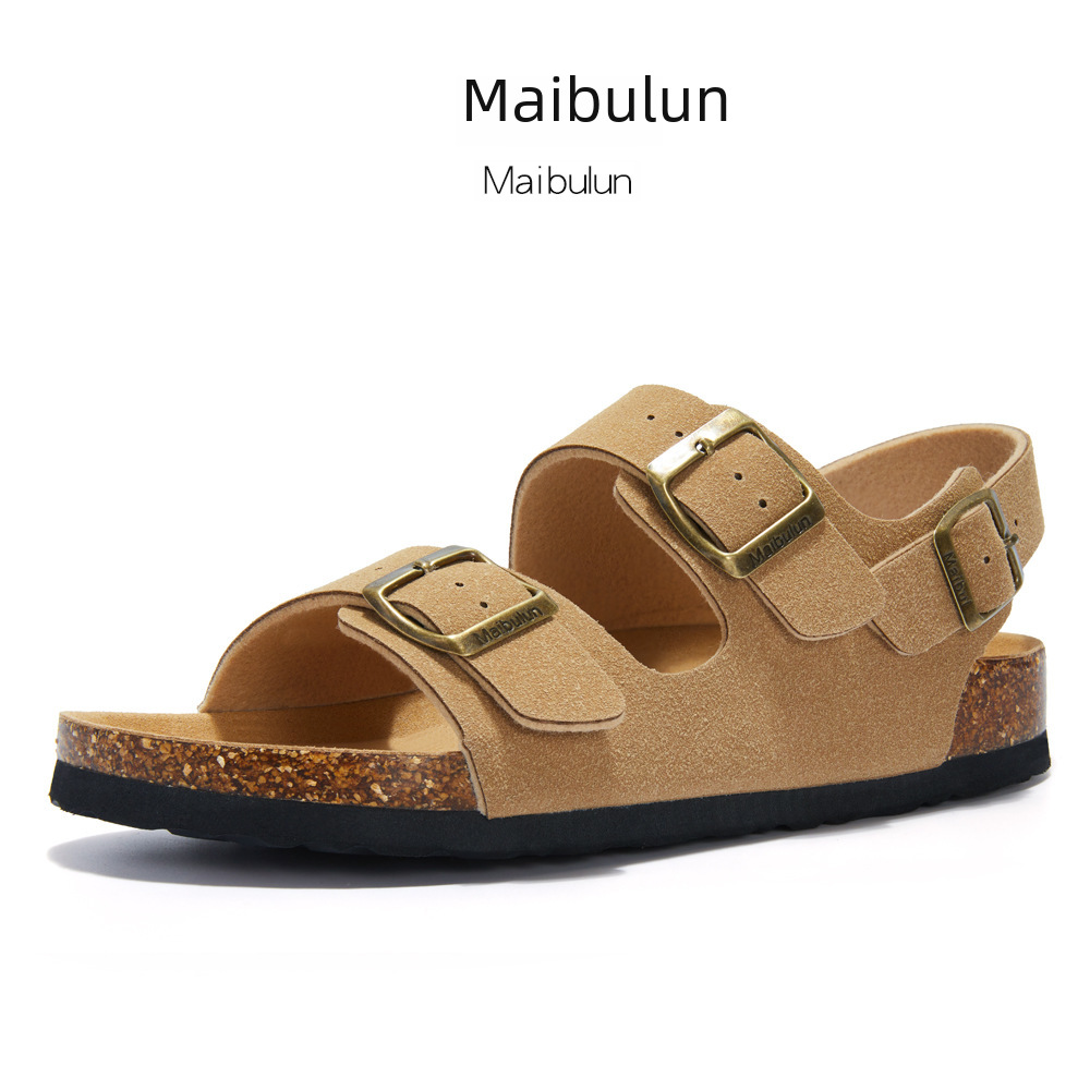 Source Factory Cork Slippers Roman Sandals Summer Couple's Plus Size Beach Flat Non-Slip Frosted All-Match Comfortable