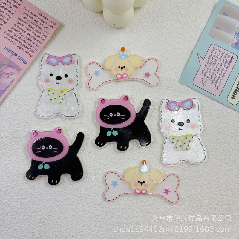 Cute Double-Layer Black Cat West Highland Puppy DIY Acrylic Headwear Mobile Phone Case Protective Cover Shoe Flower Patch