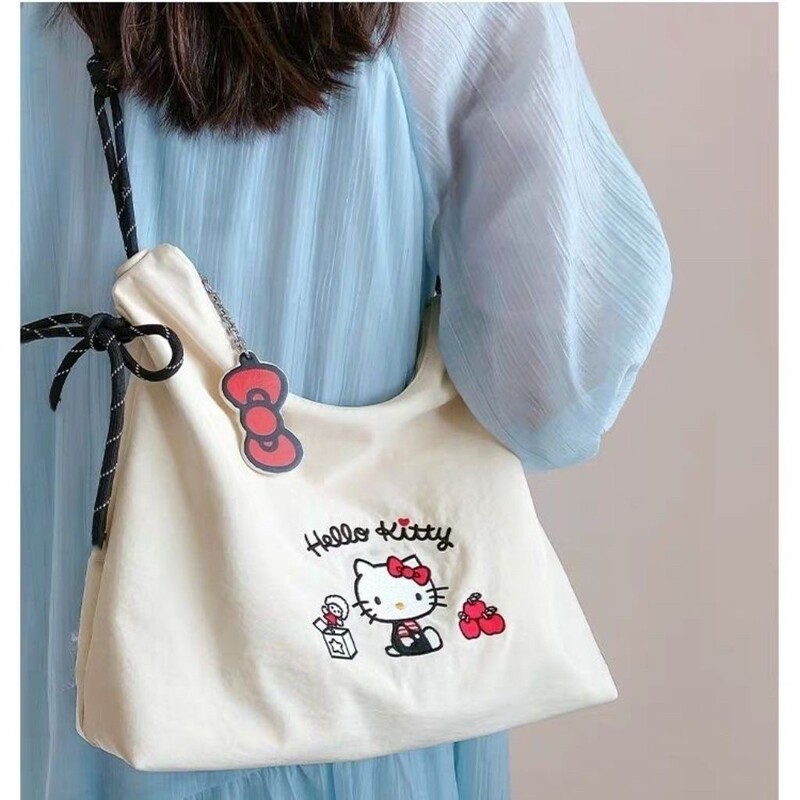 起爆ハローキティかわいい刺繍ズック斜めショルダーバッグ大容量ポータブル外出トートバッグ|undefined
