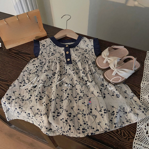 Korean Children's Summer Dress for Girls  New Trendy and Literary Baby Girls' Summer Floral Princess Skirts