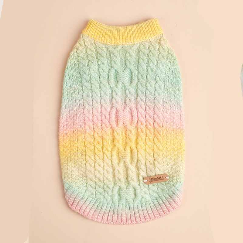 Wantalk Farbverlauf Regenbogen Bonbonfarbe Haustierpullover Herbst und Winter Pudel Teddy kleiner Hund warmer Pullover