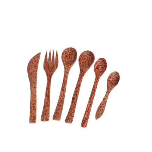 Natural Coconut Shell Bowl Coconut Wood Spatula Stirring Spoon Scoop Hainan Old Coconut Shell Fork Knife Fruit Salad Bowl
