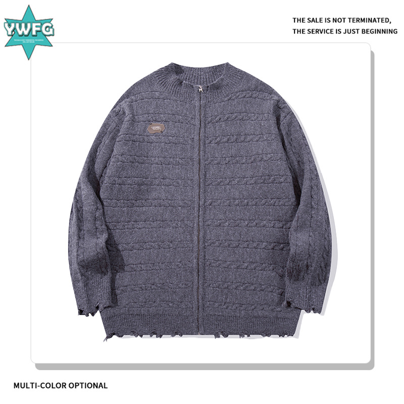 YWFG mujeres americanas retro cardigan 2024 otoño nuevo pareja alta versátil cuello redondo manga larga jersey