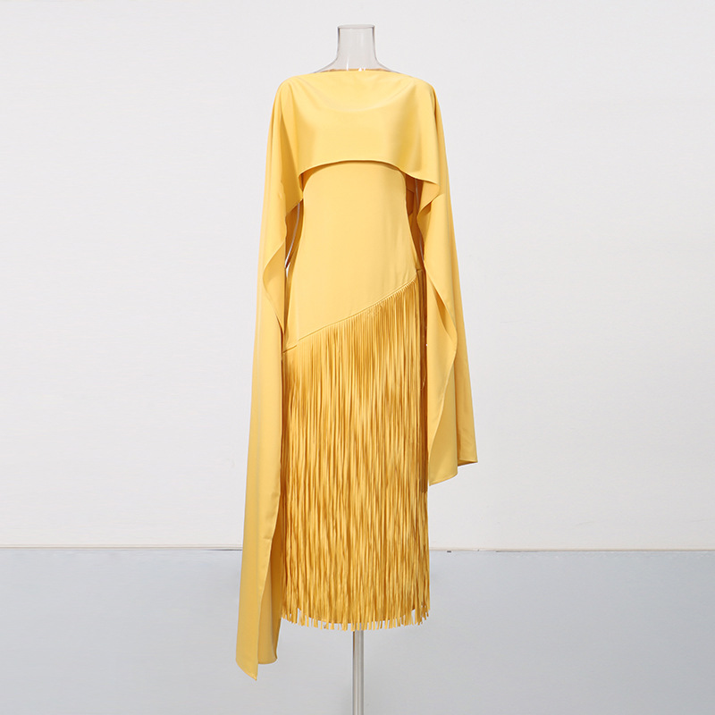 Misty Purple Long Dress Women's Clothing Shawl Cape Style High-End Spring New Tassel Bias Cut_ecoleips.com