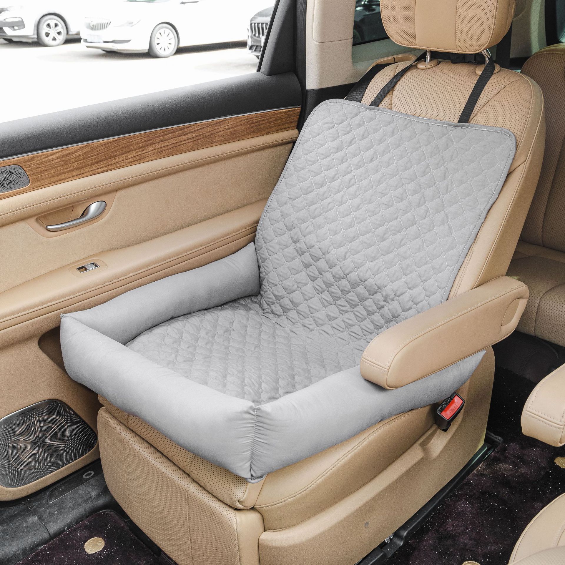 차량용 체크무늬 애완동물 매트 라이트 베이지 그레이