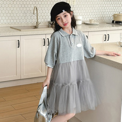 Ladies' Summer Mesh Academic Style Dress 2024 New Arrival Medium and Large Children Elegant Princess Dress for Girls Long Skirt