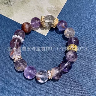 新款大颗粒轻奢多宝上岸紫水晶手串设计感异形几何天然白水晶手链