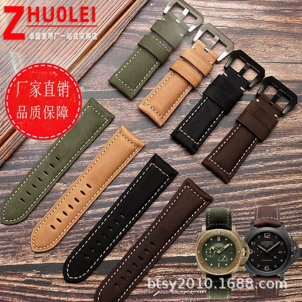 Adapt to the stercub sea strap 20 | 22 | 24 | 26mm cowhide male PAM 111 441 frosted Crazy Horse leather strap